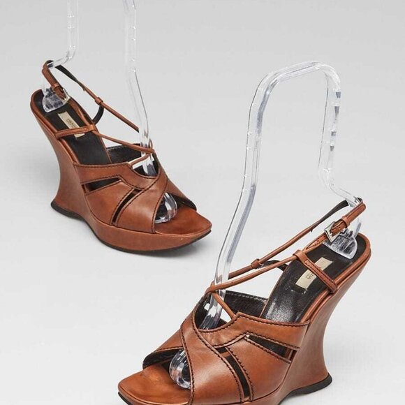 Prada Nocciolo Antique Calf Leather Strappy Sandals Size 9.5/40 - Picture 1 of 5
